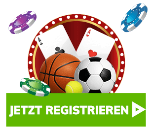 Sport und Casino Symbole mit Karten Bällen und Chips