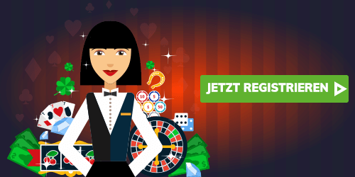 Casino Illustration mit Dealerin Spielkarten und Chips